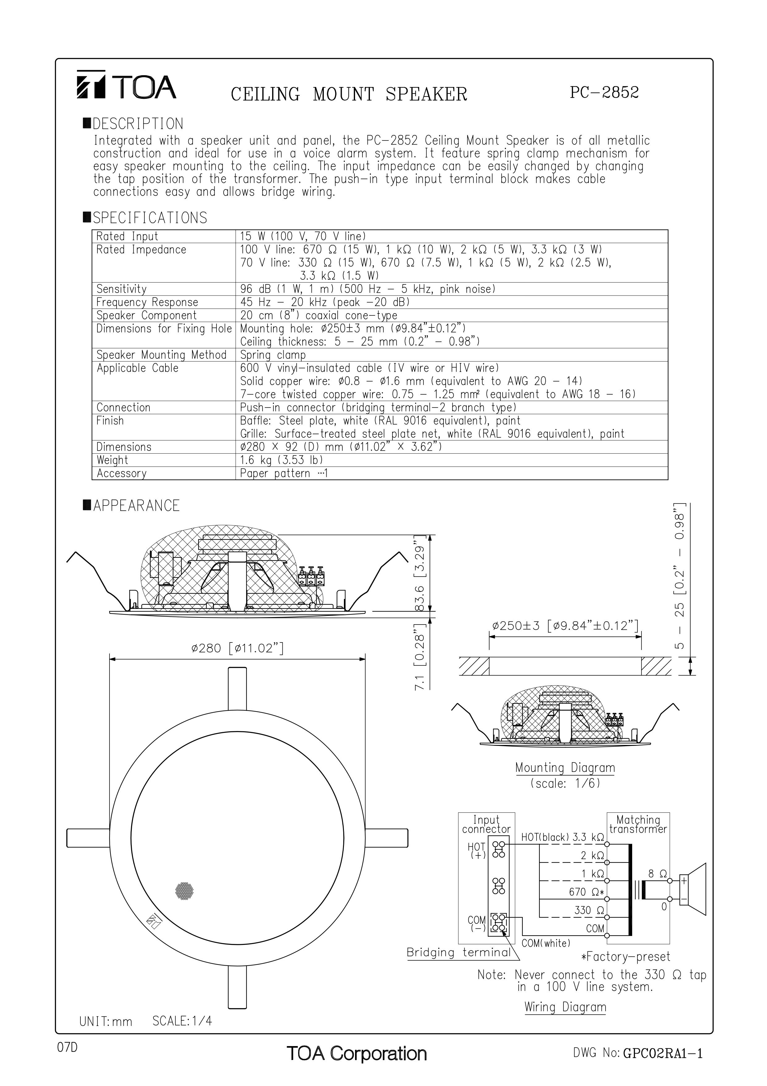 loa am tran toa pc-2852 hinh